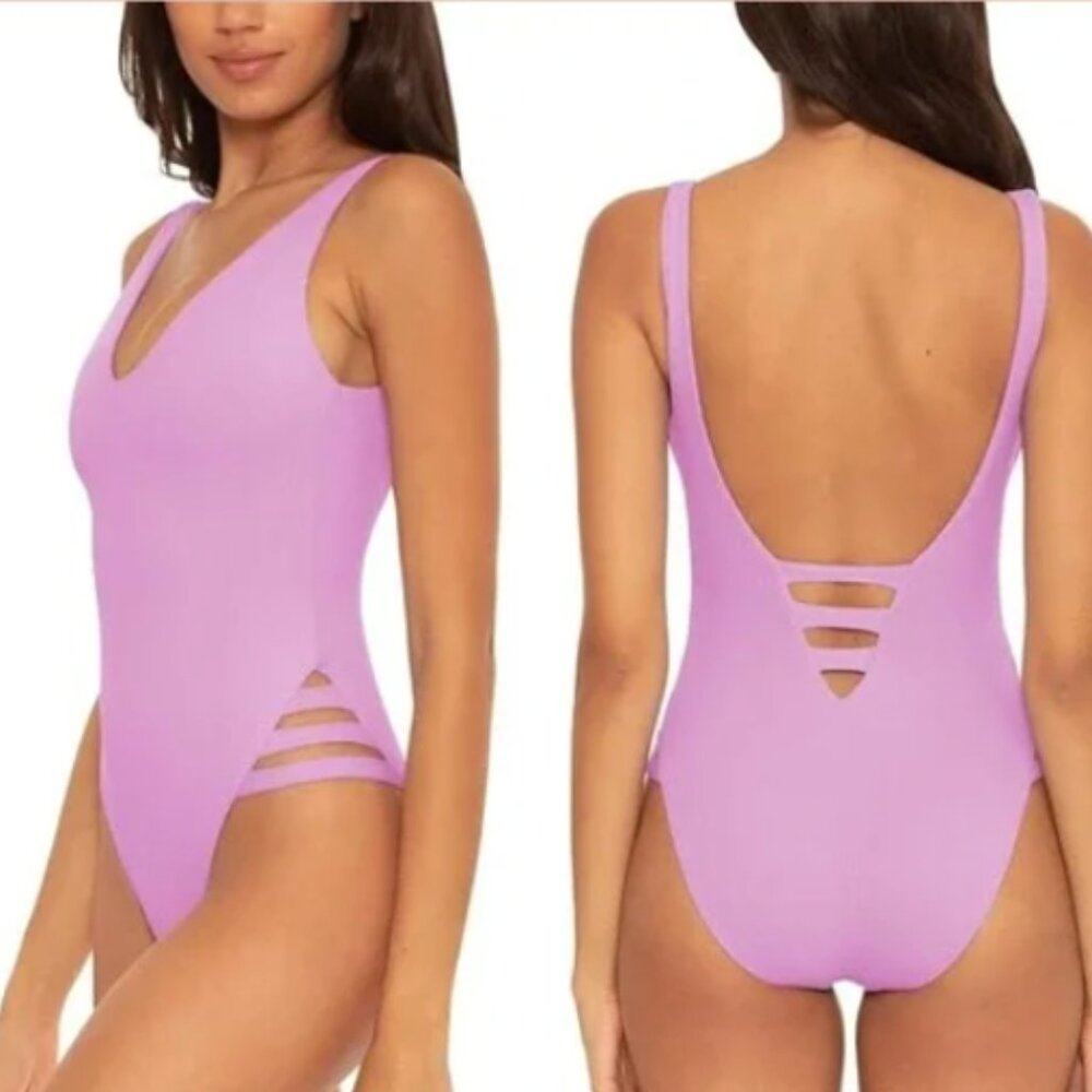 BECCA Lavender Purple One Piece Cutout Swimsuit Size Small